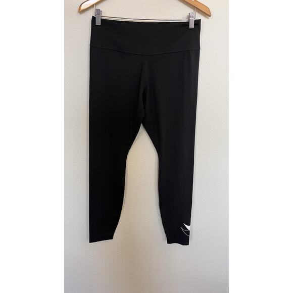 WOMEN'S NIKE DRI-FIT SWOOSH RUN MID-RISE RUNNING LEGGINGS BLACK DD5278-010 Sz L - Picture 1 of 8